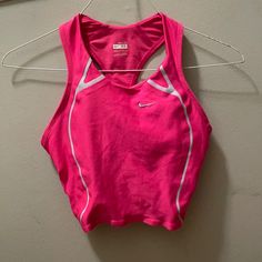 Pink Nike Running Crop Top. Hits Right Around The Bottom Of The Rib Cage, Depending On The Person. Size Xs With Reflective Material. Never Worn. Y2k Sports Tops For Spring, Y2k Style Sports Tops For Spring, Y2k Fitted Sports Top, Fitted Y2k Top For Sports, 90s Fitted Sports Tops, Nike Top, Top Hits, Reflective Material, Pink Nike