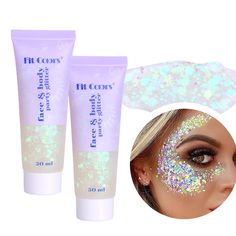 PRICES MAY VARY. MERMAID SEQUINS --- Our holographic white body glitter gel contains 50ml/pack.Large number of holographic sequins,mixing with fine and chunky glitter, the color and shine of the laser sequins vary with the perspective, like a rainbow EASY TO APPLY --- 1989 Singer Concerts body Chunky Glitter is a glitter body gel that is sticky, so you don't need to use glue when using it,save your makeup time.It can be used directly in the body wherever you want to decorate. Apply Glitter Gel t Hairstyles With Glitter, Glitter Hair Gel, Glitter Face Paint, Face Glitter, Paint Makeup, Skin Gel, Glitter Face, Rave Accessories, Body Gel