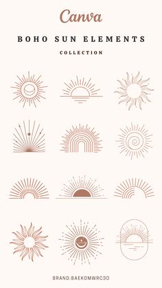 an image of the sun in different shapes and sizes, with text that reads camera bohosun elements collection