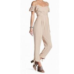 Nwot. Sooo Many Beautiful Extra Touches. Extremely Cute. Ties At Ankles, Cut Out Back And Delicate Pink Stitching On Front & Back Cotton Jumpsuits And Rompers For Spring Party, Beige Casual Jumpsuits And Rompers For Party, Casual Beige Jumpsuits And Rompers For Party, Spring Party Beige Jumpsuits And Rompers, Trendy Beige Jumpsuits And Rompers For Spring, Spring Party Jumpsuits And Rompers In Beige, Chic Beige Jumpsuits And Rompers For Spring, Embroidered Jumpsuit, Out Back