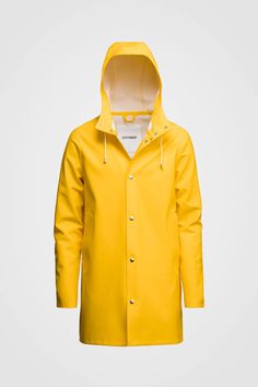 Stockholm Yellow - Stutterheim (USA) Liquid Laundry Soap, Yellow Raincoat, Raincoats For Women, Fitted Suit, Rain Wear, Waterproof Boots, Waterproof Fabric, Dark Denim, Mens Suits