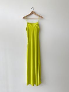 KAMPERETT | LONG SILK SLIP | CHARTREUSE Organza Gown, Chartreuse Color, Organza Gowns, Long Slip, Organza Dress, Silk Maxi, Fabric Covered Button, Silk Slip, Silk Charmeuse