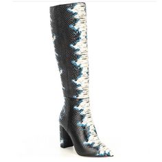 Item #20078672 From Gianni Bini, The Kellbie Tall Boots Feature: Snake Print Leather Upper Inside Zipper Closure Synthetic Lining Memory Foam Sock Rubber Outsole Approx. 16.92" Shaft Height Approx. 14.56" Regular Shaft Circumference Approx. 3.74" Covered Heel Height Imported. *No Box Evening Flat Heel Boots For Spring, Multicolor Round Toe Evening Boots, Multicolor Round Toe Boots For Evening, Chic Multicolor Pointed Toe Boots, Chic Multicolor High Heel Boots, Chic Multicolor Leather Boots, Designer Spring Boots With Block Heel, Designer Block Heel Boots For Spring, Multicolor Synthetic Boots For Fall