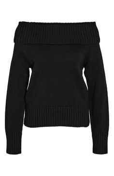 "Find NOISY MAY Lima Off The Shoulder Sweater on Editorialist. Soft ribbing frames this sleek shoulder-baring sweater knit with a wide neckline fold. 19 1/2\" length Off-the-shoulder neck Long sleeves Ribbed cuffs and hem 60% recycled cotton, 40% polyester Machine wash, dry flat Imported" Sweaters Off The Shoulder, Off The Shoulder Black Sweater, Black Sweater Women, Dark Clothing Aesthetic, Off Shoulder Black Sweater, Off Shoulder Sweater Outfit, Wide Neck Sweater, Youtuber Dr, Oversized Black Sweater