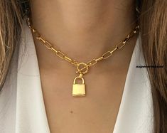 Padlock Necklace with Long Drawn Chain Gold Small Lock | Etsy Gold Necklaces With Lock For Anniversary, Gold Chain Necklace With Lock For Gift, Gold Lock Necklace As Gift, Necklace Lock, Gold Minimalist Jewelry, Padlock Necklace, Lock Pendant, Queen Jewelry, Love Lock