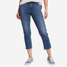 Women's Voyager Crop Jeans | Eddie Bauer Sporty Straight Leg Denim Blue Jeans, Sporty Straight Leg Denim Jeans, Sporty Relaxed Fit Straight Leg Jeans, Casual Jeans With 4-way Stretch And Straight Leg, Sporty Mid-rise Jeans, Casual High Rise Jeans With 4-way Stretch, Casual High Rise Pants With 4-way Stretch, Casual High Rise 4-way Stretch Jeans, Casual High-rise Jeans With 4-way Stretch