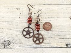 Gear Earrings Steampunk Gear Earrings Cog Earrings Metal Metal Gears, Jewellery Diy, Punk Jewelry, Earrings Metal, Metal Gear, Antique Metal