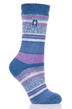 The Heat Holders Yasmine Multi Twist Stripe Crew Socks for Ladies deliver the same warmth and comfort as the original Heat Holders, but with a unique look! Thick, chunky, and with a massive tog rating of 2.34, Heat Holders are made from a specially developed heavy bulk yarn that has extreme thermal qualities. With long pile cushioning, these thermal socks will help keep feet fully comfortable and supported. The inside of each sock has been intensively brushed such that they not only feel sensati Stripe Socks, Crew Sock, Striped Socks, Solid & Striped, Colorful Socks, Cotton Socks, Navy Women, Stripes Design, Socks Women