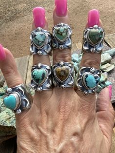 New without tags ARTISAN : Eli Skeets MAIN STONE : Turquoise SIZABLE : Yes METAL : Sterling Silver JEWELRY TYPE : Rings These amazing Custom Turquoise Heart rings are made by the Navajo artist Eli Skeets. Each stone is natural and hand picked so no stone will be the same as any other. (Please understand each stone will vary and will not be exact as the next one.) These rings are signed and stamped Sterling. Please contact us with any questions. Exported By exportyourstore.com Turquoise Heart Ring, Heart Rings, Silver Heart Ring, Turquoise Heart, Turquoise Bracelet Cuff, Royston Turquoise, Turquoise Cuff, Pretty Rings, Lovely Earrings