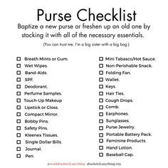 The ultimate checklist for what you should have inside of your bag. #whatsinmybag #purse #packing #travel What Should You Have In Your Purse, Mom Friend Bag Essentials, What To Have In Your Purse, Purse Checklist, Purse Organization Inside, What To Have In Your Bag, Purse Packing, Mom Purse Essentials, Purse Essentials List