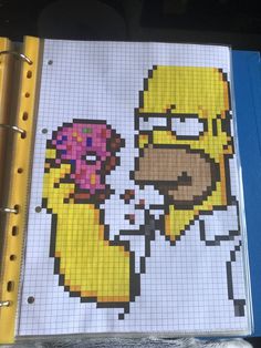 a book with an image of the simpsons and homer simpson in pixel art on it