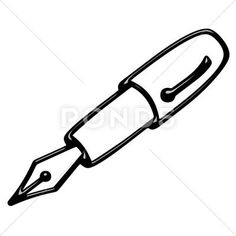 a black and white drawing of a pen with clippings on the tip,