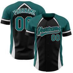 Custom Black Teal-White 3D Pattern Design Curve Solid Authentic Baseball Jersey Customizable Black Baseball Jersey For Game Day, Customizable Baseball Jersey With Baseball Collar, Customizable Black Baseball Jersey With Letter Print, Customizable Black Varsity Baseball Jersey, Customizable Black Baseball Jersey For Team Events, Black College Baseball Jersey With Sublimation Print, Customizable Black Baseball Jersey For Sports, Black Sublimation Print Baseball Jersey For College, Customizable Sporty Black Baseball Jersey