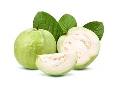 green apples with leaves on white background