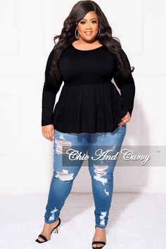 Polyester %: 96Spandex %: 4 Model is wearing 1x Long Sleeve Peplum Top, Chic And Curvy, Curvy Girl Fashion, Plus Size Fashion, Peplum Top, Plus Size Outfits, Final Sale, What To Wear, Girl Fashion