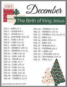 the birth of king jesus with christmas tree and presents on it, in green and white