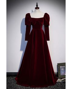 Get 10% off now! Buy retro square neck burgundy long velvet dress with long sleeves at cheap price online. Free stable shipping and pro custom service since 2009. Burgundy Velvet Dress Long Sleeve, Burgundy Long Sleeve Dress Prom, Velvet Dress Square Neck Long, Luxury Long Sleeve Vintage Dress, Cheap Red Square Neck Dress, 70's Dresses Velvet, Burgundy Velvet Dress Long Sleeve Korean, Victorian Bridesmaid Dress Burgundy, Luxury Burgundy Festive Dresses