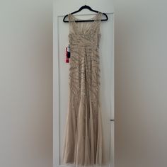 Tulle Sequin Party Dress Nwt Beige Sleeveless Evening Dress, Beige Gown For Prom Season Party, Beige Gown For Party And Prom Season, Beige Gown For Party During Prom Season, Beige Prom Dress For Party Season, Elegant Beige Gown For Party, Elegant Beige Party Gown, Floor-length Beige Evening Dress For Party, Champagne Evening Dress For Spring Gala