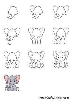 an elephant and other animals are shown in this coloring page