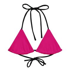 Message direct for custom color combos. Embrace bold beach style with the "Two Tone Fuchsia & Black String Bikini Top," designed to make a fashionable statement while providing the freedom to enjoy summer's best moments. * Flexible and adjustable straps * Soft and stretchy material with UPF 50+ * Sizes up to 6XL * Removable padding for comfort * Multiple ways to tie and style * Color design options for swimwear lining Disclaimer: To make your All-Over Print Recycled String Bikini Top last longer, thoroughly rinse it off after each use and get rid of any chlorine/salt residue. This product is made especially for you as soon as you place an order, which is why it takes us a bit longer to deliver it to you. Making products on demand instead of in bulk helps reduce overproduction, so thank you Pink Construction, Swimsuit Collection, Tropical Getaways, Edgy Look, Beach Style, Black Tie, Neon Pink, Upf 50, Women Swimsuits