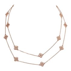 This Van Cleef & Arpels Sweet Alhambra 16 Motif long necklace has sixteen 18K rose gold clover motifs and a hallmark lobster clasp closure.Origin: FranceCondition: New and never wornAccompanied by: VCA shopping bag, VCA gift box, VCA green jewelry box, carebook, ribbon, authenticity cardMeasurements: Necklace length 32"; Motif: .3' x .3", Necklace Drop: 14.5" Van Cleef Necklace, Authentic Vans, Hermes Birkin 25, Necklace Rose Gold, Green Jewelry, Necklace Rose, Birkin 25, Rose Gold Hardware, Van Cleef Arpels