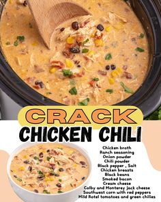 the crock chicken chili recipe is ready to be eaten