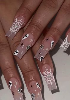 Hallow Nails, Ravens Nails, Halloween Nail Ideas, Horror Nails, Holloween Nails, Halloween Acrylic Nails, Cute Halloween Nails, Girly Acrylic Nails, Cute Acrylic Nail Designs