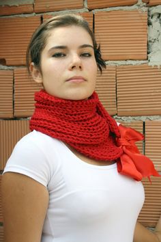 I love the bow on this crochet scarf! Handmade Red Winter Knitting Pattern, Handmade Winter Red Knitting Pattern, Winter Crochet Knitting Pattern For Gift, Winter Gift Crochet Knitting Pattern, Winter Crochet Knitting Pattern, Winter Gift Knitting Pattern, Handmade Knitting Pattern Yarn Gift, Yarn Knitting Pattern For Gifts, Crochet Knitting Pattern Yarn Gift