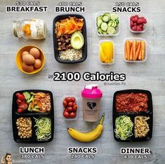 #This infographic presents a daily meal plan for a 2100-calorie diet. It includes breakfast, brunch, snacks, lunch, and dinner options with their respective calorie counts. The meals feature a variety of nutritious foods, including fruits, vegetables, protein sources, and whole grains. The plan is designed to support a healthy and balanced life#mealplan #caloriecounting #healtheating #diet #nutrition #food #fitness #weightloss #womensbest #justgetfit #breakfast #brunch #snacks #lunch #dinner #calories #healthyrecipes #mealprep #foodinspiration #dietplan Heath Foods, 2000 Calorie Meal Plan, Gain Meals, Calories Food, Health Snacks For Work, Daily Meal Plan, Healthy Filling Snacks, Food Stamps