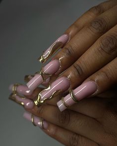 Gold Chrome Nails, Gold Nail Designs, Drip Nails, Colored Acrylic Nails, Gold Nail, Dope Nail Designs, Long Acrylic Nails Coffin, Long Square Acrylic Nails, Her Nails