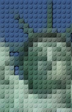 an image of a man made out of legos in shades of blue and green