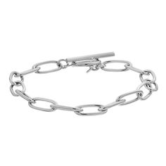 Accessorize in style with this classic sterling silver oval link toggle bracelet. Accessorize in style with this classic sterling silver oval link toggle bracelet. Nickel free Metal: sterling silver Length: 7.5 in. Packaging: boxed Plating: rhodium Finish: polished Size: 7.5". Color: White. Gender: female. Age Group: adult. Modern Link Sterling Silver Bracelet With Toggle Clasp, Modern Chain Bracelet With Toggle Clasp For Formal Occasions, Classic Sterling Silver Bracelet With Oval Link, Modern Toggle Clasp Chain Bracelet For Formal Occasions, Modern Formal Chain Bracelet With Toggle Clasp, Modern Sterling Silver Bracelet With Toggle Clasp, Elegant Sterling Silver Bracelet With Oval Link Toggle Clasp, Classic Silver Chain Bracelet With Toggle Clasp, Classic Metal Chain Bracelet With Toggle Clasp