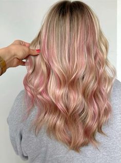 Long Hair With Pink Highlights, Blonde And Pink Underneath Hair, Blonde Hair With Pink Babylights, Cute Pink Highlights, Pink With Blonde Highlights, Light Blonde Hair With Pink Highlights, Ash Blonde And Pink Hair, Blond And Pink Highlights, Baby Pink Hair Highlights