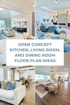 the open concept kitchen, living room and dining room floor plan ideas are featured here