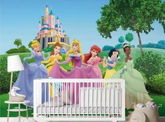 disney princess wall mural in a baby's room