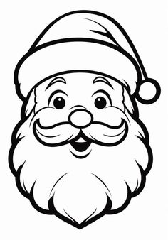 santa claus face with a hat on it's head, outlined in black and white