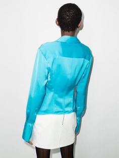 Shop The Attico Lily long-sleeve shirt with Express Delivery - FARFETCH The Attico, Shirt Cuff, Capri Blue, Satin Shirt, Chiffon Shirt, Collar Shirts, Electric Blue, Black Shirt, Printed Shirts