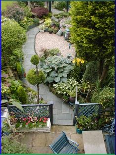 an aerial view of a garden with lots of plants