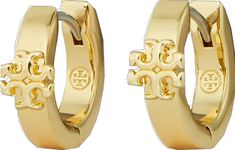 Classic Gold Jewelry With Logo, Luxury Sterling Silver Jewelry With Logo, Classic Yellow Gold Jewelry With Logo, Modern Sterling Silver Jewelry With Logo, Classic Tan Jewelry, Tory Burch Kira, Huggie Hoop Earrings, Classic Elegance, Tory Burch