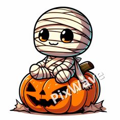 a cartoon character sitting on top of a pumpkin