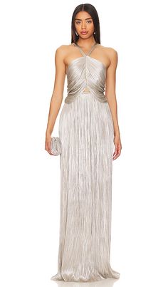 Find MARIA LUCIA HOHAN Ravisa Gown In Metallic Silver on Editorialist. Maria Lucia Hohan Ravisa Gown in Metallic Silver. - size 34/2 (also in 38/6) Maria Lucia Hohan Ravisa Gown in Metallic Silver. - size 34/2 (also in 38/6) Self: 92% nylon 8% spandex Lining: 100% silk. Made in Romania. Dry clean only. Partially lined. Hidden back zipper with back lace-up closure. Sheer mesh panel at front. Metallic plisse fabric. MLUC-WD49. PF5324. Women, and beauty, are multi-faceted and embrace contradiction. Beyonce Rihanna, Hollywood Event, Maria Lucia Hohan, Plisse Fabric, Renee Zellweger, Kylie Minogue, Kate Hudson, Main Character, Mesh Panel