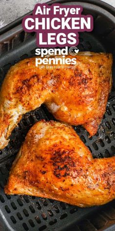 air fryer chicken legs on the grill with text overlay