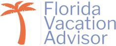 the florida vacation advisor logo with a palm tree in the middle and blue letters