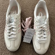 Authentic Comes With Pink Shoe Laces Nwt Never Worn Pink Adidas Shoes Outfit, Pink Adidas Samba, Loveshackfancy Sambas, Love Shack Fancy Sambas, Coquette Adidas, Adidas Sambas Pink, Colorful Adidas, Pink Samba, Adidas Pink