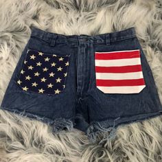 Fourth Of July Frayed Hem, High Waisted, Dark Blue Shorts American Flag Jean Shorts, 4th Of July Pics, Blue Shorts, Fourth Of July, American Flag, Jean Shorts, Dark Blue, Cricut, Flag