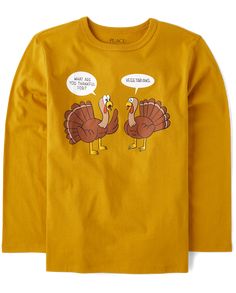 FABRICATION: 60% cotton/40% polyester jersey, imported DESIGN: Rib-knit crew neck, long sleeves FEATURES: Turkeys with 'What Are You Thankful For? Vegetarians.' graphic design, tagless label We're making a difference! We've proudly partnered with Better Cotton to improve cotton farming globally. When you buy cotton styles from us, you're helping to support sustainable cotton farming. Learn more at bettercotton. org/massbalance.. Boys Long Sleeve Thanksgiving Turkey Humor Graphic Tee | The Childr Turkey Humor, Fall Scenes, Christian Fall, Christmas Countdown Calendar, Autumn T Shirts, Countdown Calendar, Cotton Farming, Thanksgiving Ideas, Making A Difference