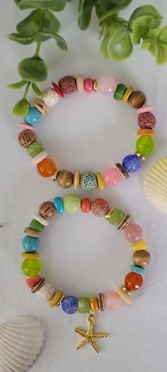 Bohemian Stretch Bracelet For Vacation, Bohemian Multicolor Stretch Bracelet For Beach, Multicolor Hippie Bracelets For Vacation, Bohemian Multicolor Bracelets For Vacation, Colorful Bohemian Bracelets For Vacation, Bohemian Colorful Bracelets For Vacation, Colorful Multicolor Stretch Bracelet For Beach, Multicolor Stretch Bracelet With Colorful Beads For Beach, Fun Round Beads Stretch Bracelet For Beach