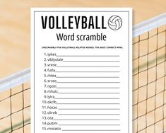 a volley ball word scramble is shown on a racket with the net in front of it