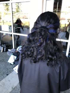 my brief encounter with hair dye Dark Blue Highlights In Dark Brown Hair, Blue Black Hair Color Curly, Hair Dye Ideas For Wavy Curly Hair, Dark Dyed Curly Hair, Deep Blue Curly Hair, Blue Hair Streaks Curly, Midnight Dark Blue Hair Curly