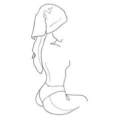 a line drawing of a woman's back with her head tilted to the side